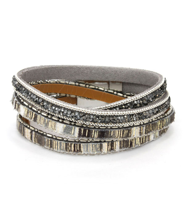 Double wrap faux leather magnetic bracelet