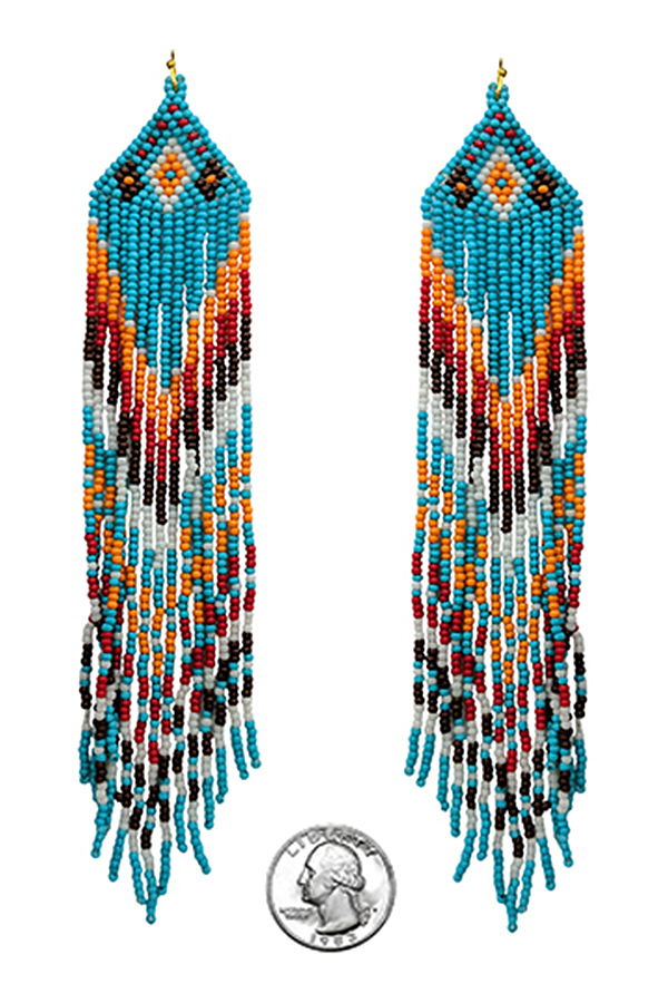 HANDMADE MULTI SEEDBEAD LONG TASSEL DROP EARRING