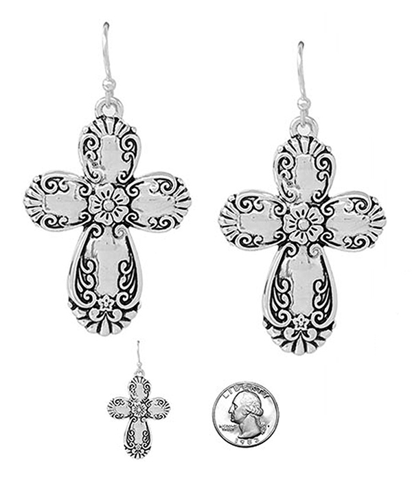 RELIGIOUS INSPIRATION UTENSIL SPOON TEXTURE EARRING - CROSS