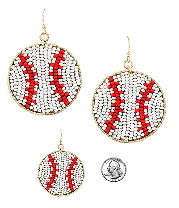 HANDMADE SEEDBEAD BASEBALL EARRING