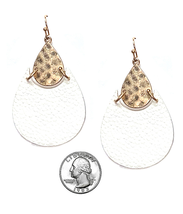 Hammered metal and leatherette teardrop earring