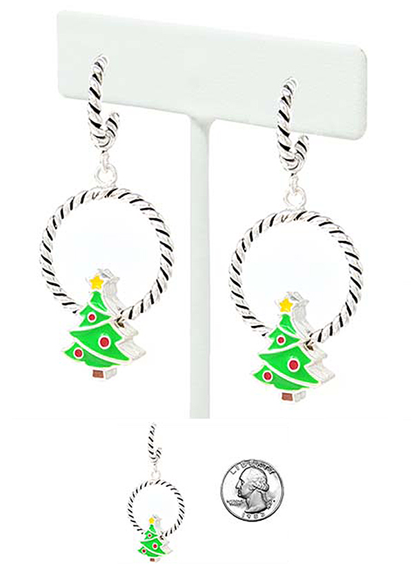 CHRISTMAS THEME ROPE HOOP EARRING - TREE