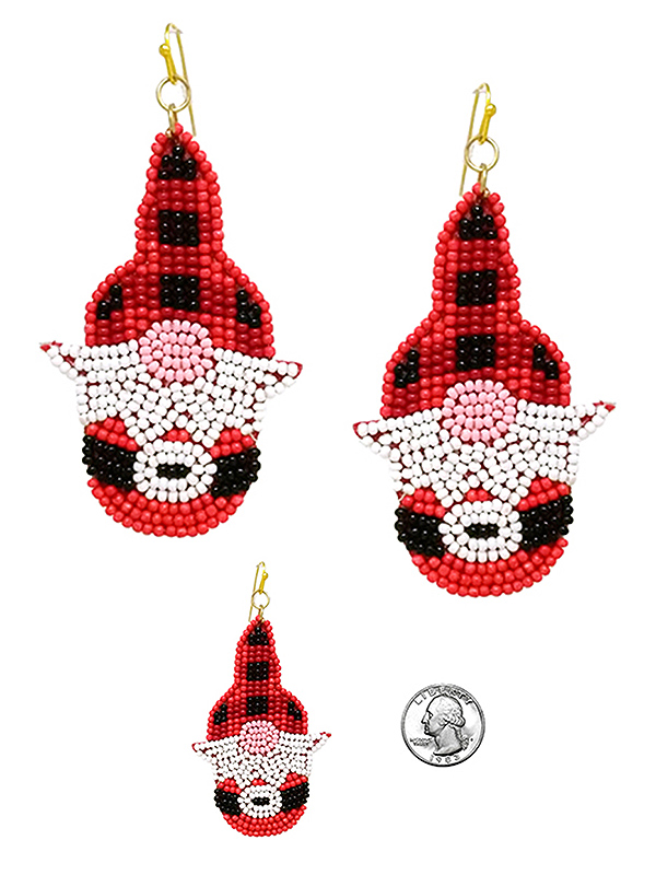 Christmas theme handmade multi seedbead earring - happy gnome