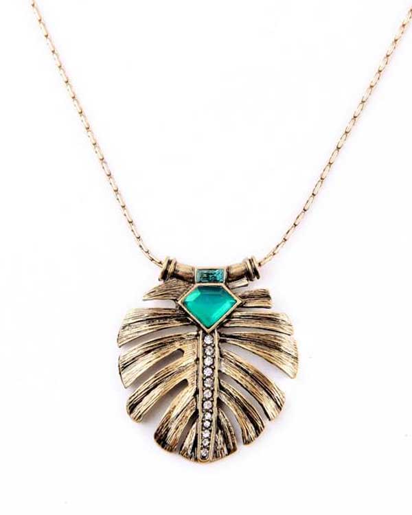 Boutique style crystal deco leaf pendant necklace