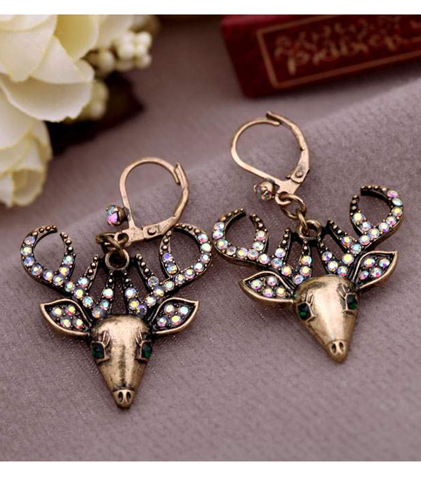 Boutique style crystal deer head earring