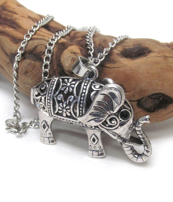 Vintage tibetan silver filigree elephant long necklace