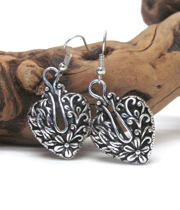 Vintage tibetan silver filigree heart earring