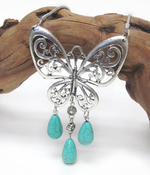 Vintage tibetan silver filigree butterfly necklace