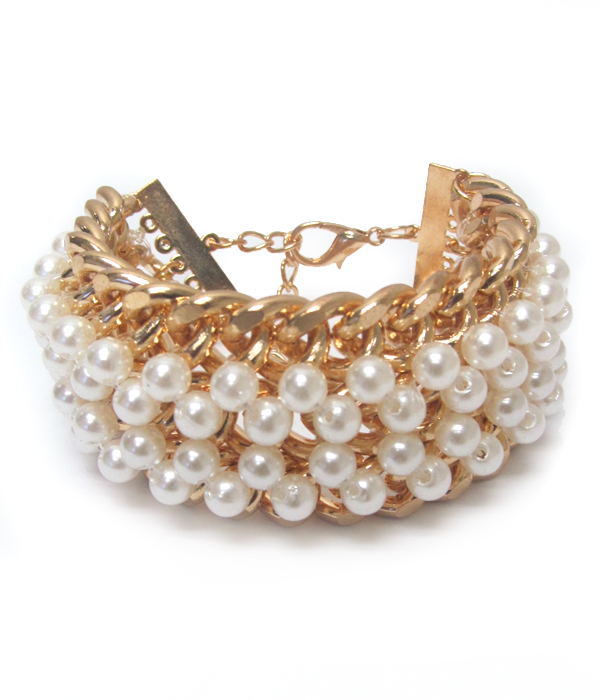 Multi pearl poped metal chain bracelet 