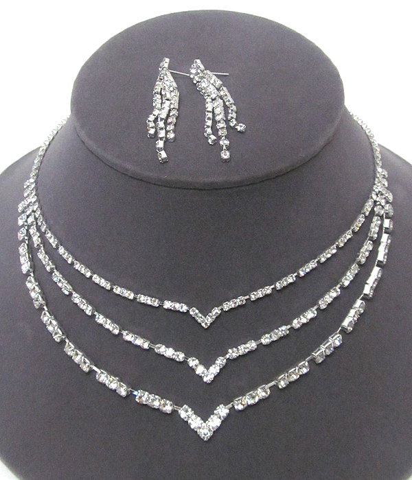 3 layer rhinestone necklace set