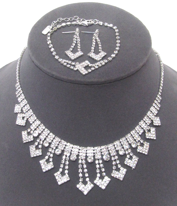 Rhinestone pattern drop bracelet and necklace set