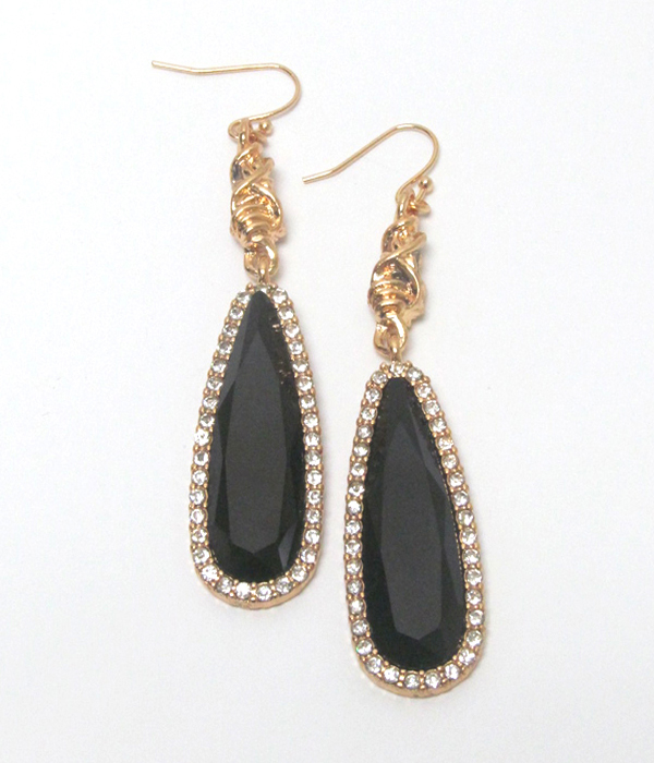 Oval rhinestone drop fish hook earrings