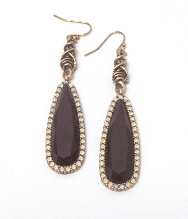 Oval rhinestone drop fish hook earrings