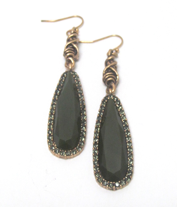 Oval rhinestone drop fish hook earrings