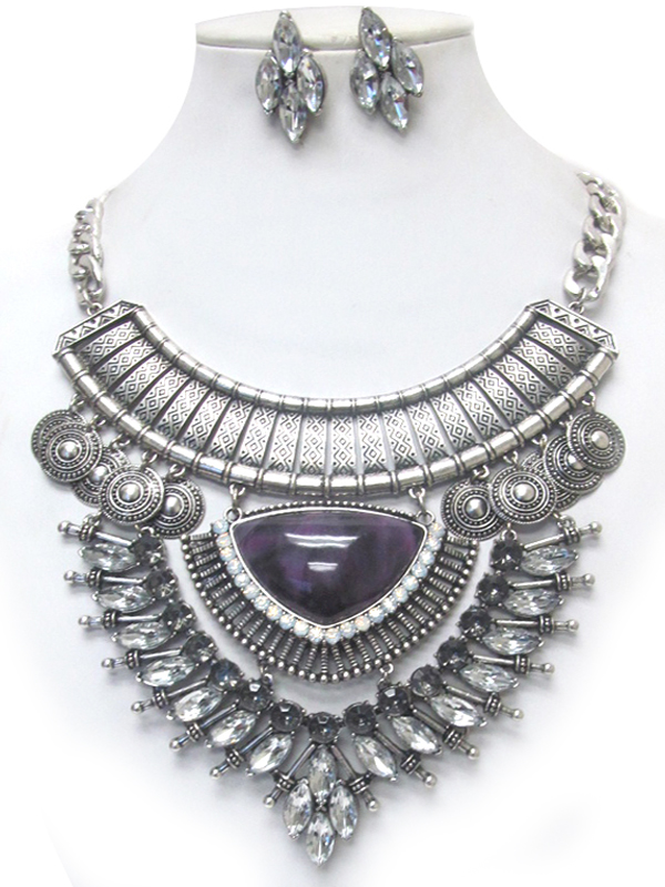 Luxury class multi crystal deco chunky statement necklace set