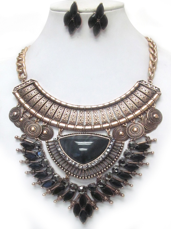 Luxury class multi crystal deco chunky statement necklace set
