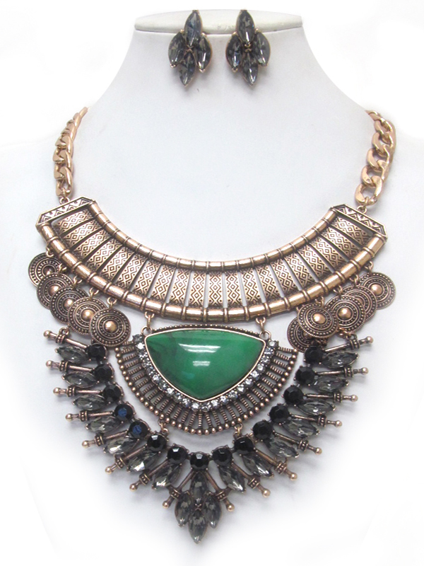 Luxury class multi crystal deco chunky statement necklace set