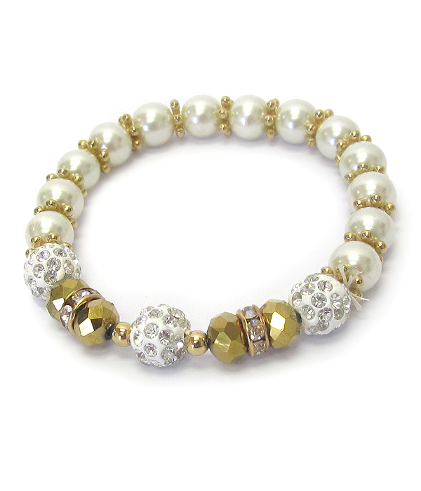 Crystal clay ball and pearl stretch bracelet 