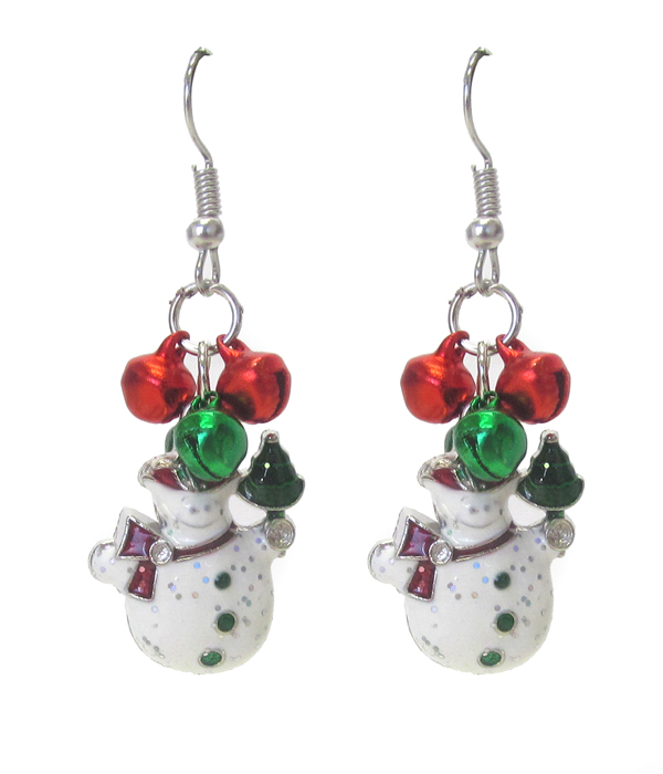 Snowman and bell dangle earring