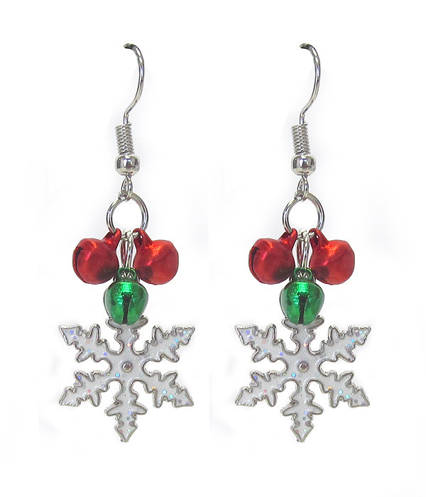 Snowflake and bell dangle earring