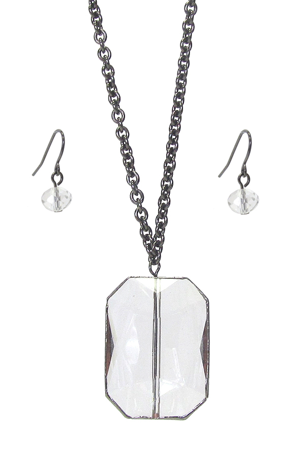 Facet glass pendant necklace set