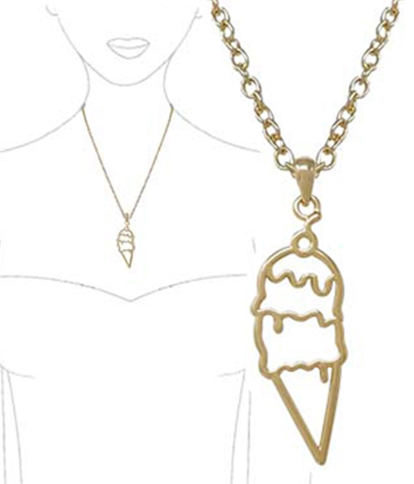 METAL WIRE ART PENDANT NECKLACE - ICE CREAM CONE