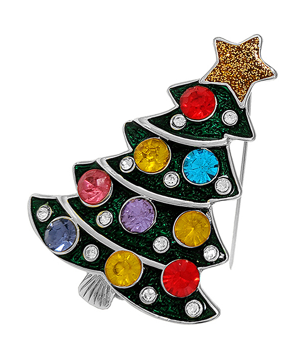 MULTI CRYSTAL CHRISTMAS TREE PIN OR BROOCH