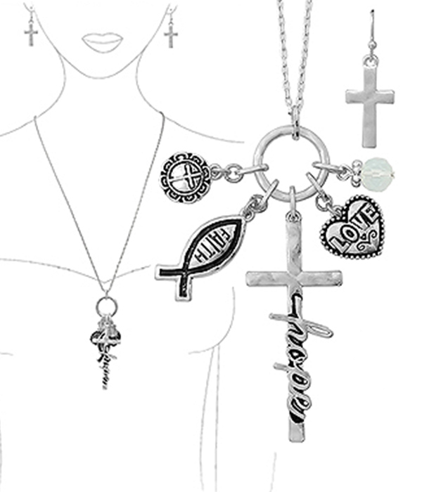 RELIGIOUS INSPIRATION MULTI CHARM PENDANT NECKLACE SET - FAITH HOPE LOVE