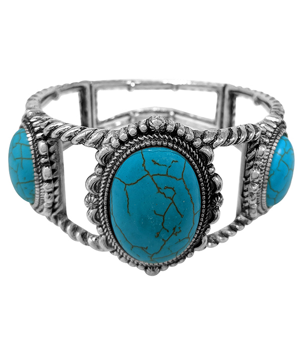 WESTERN THEME TURQUOISE CENTER CONCHO STRETCH BRACELET