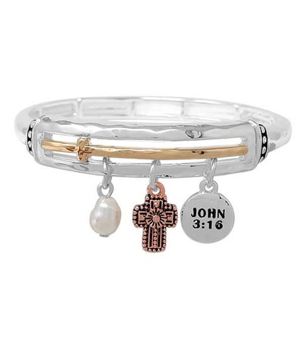 Religious inspiration multi charm and stretch bracelet - john 3:16