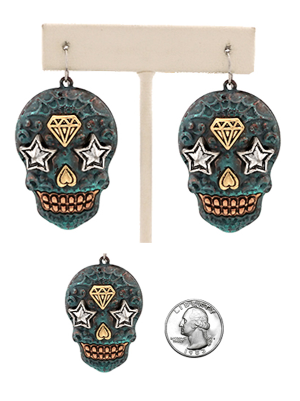 PATINA SUGAR SKULL EARRING
