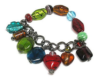 Dangling style murono glass beads chain and stretch bracelet