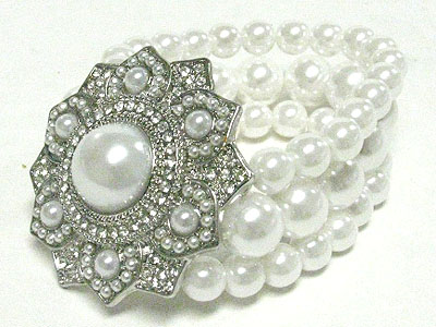 Crystal and formica stone deoc flower and ball stretch bracelet