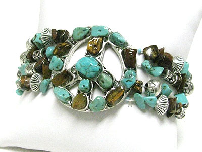 Natural chip stone peace mark stretch bracelet