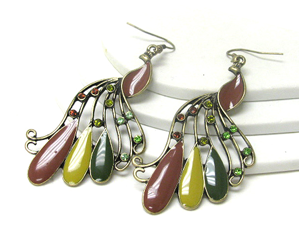 Crystal and epoxy peacock earring