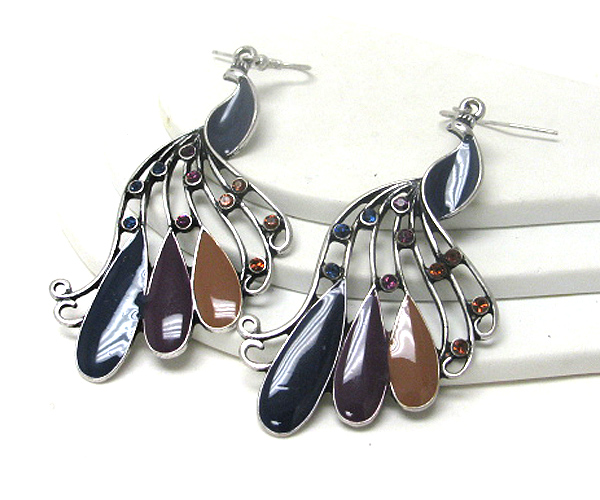 Crystal and epoxy peacock earring