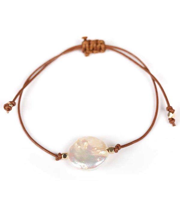 Freshwater pearl pull tie cord bracelet