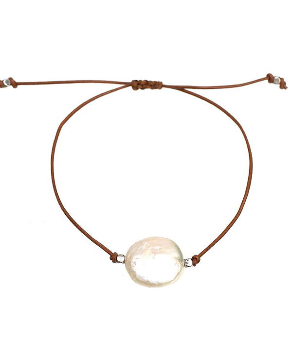 Freshwater pearl pull tie cord bracelet