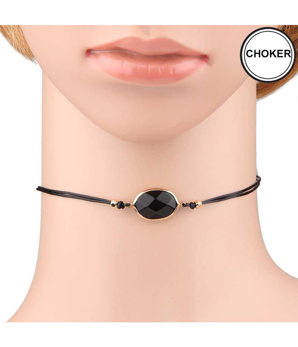 Semi precious stone leatherette cord choker necklace 
