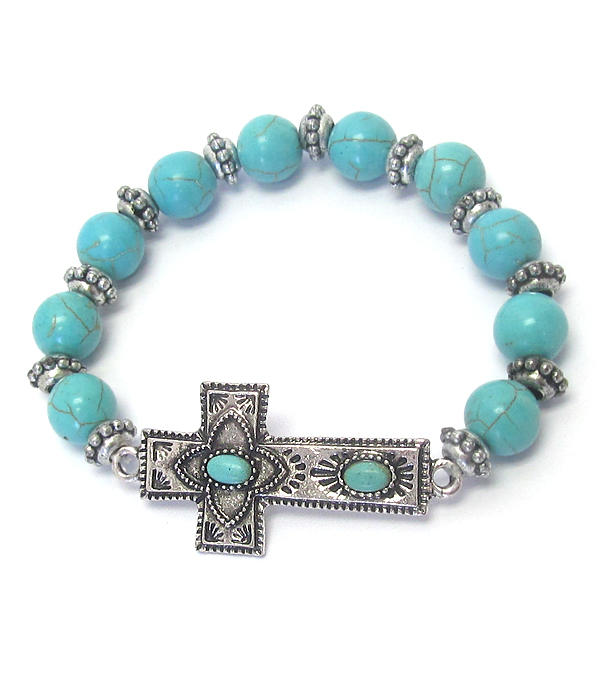 Turquoise cross stretch bracelet