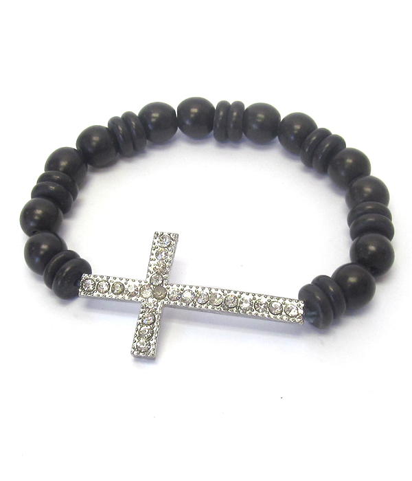 Crystal cross and ball bead stretch bracelet
