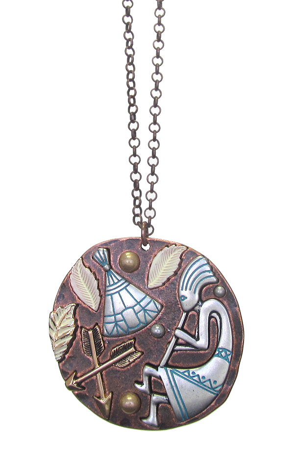 Large pendant and long chain necklace - kokopelli