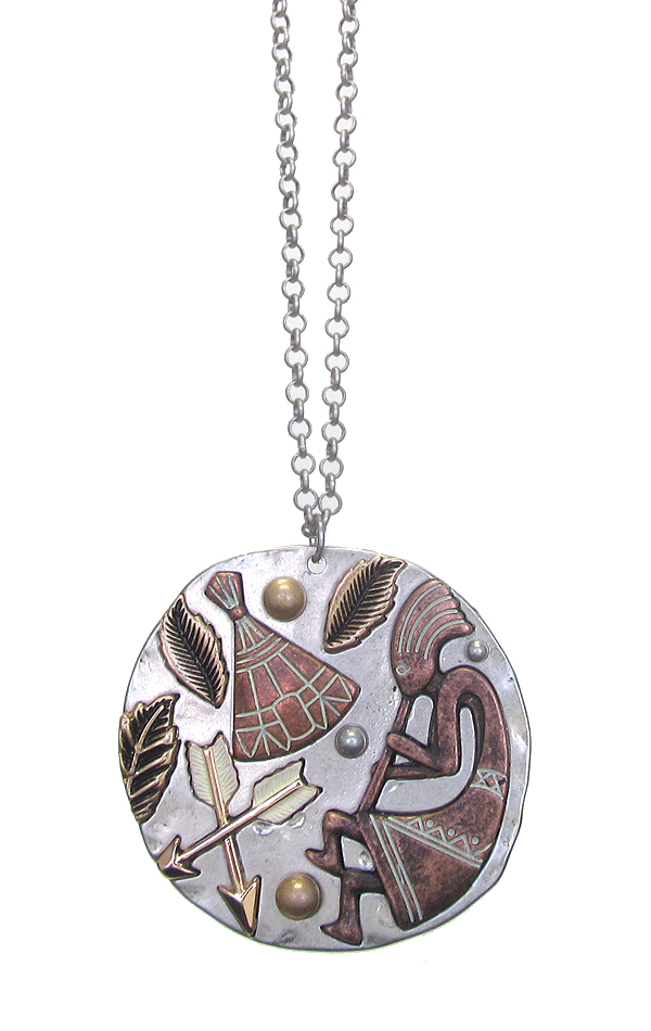 LARGE PENDANT AND LONG CHAIN NECKLACE - KOKOPELLI