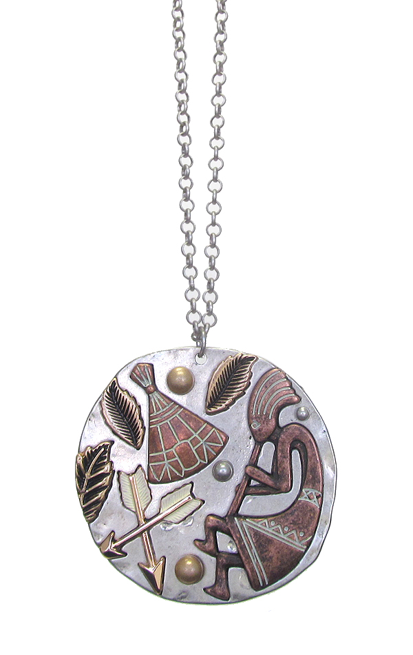 Large pendant and long chain necklace - kokopelli