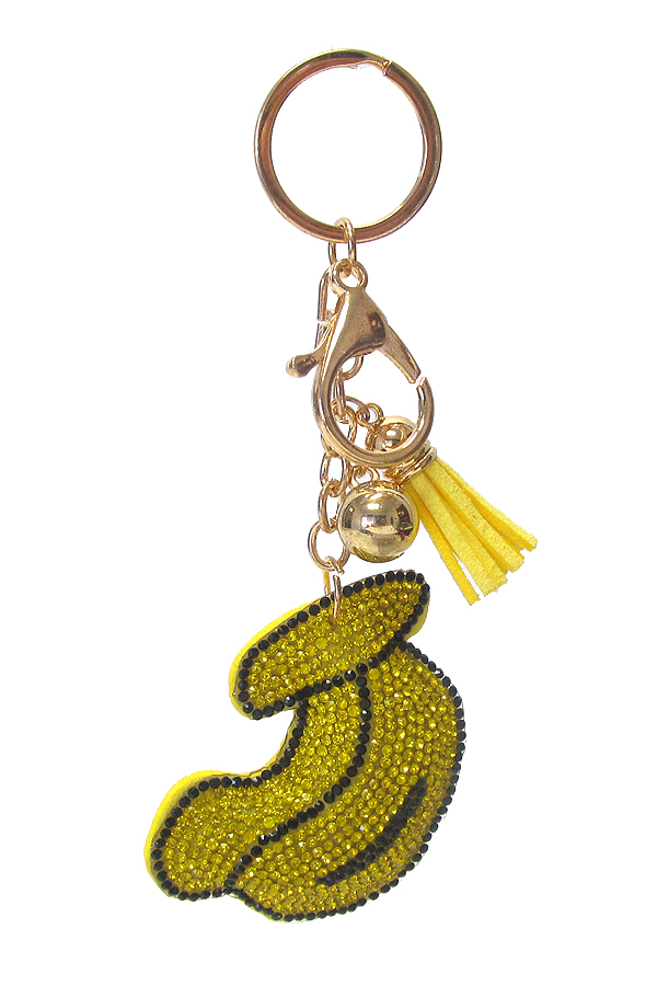 MULTI CRYSTAL LARGE PUFFY CUSHION KEY CHAIN - BANANA