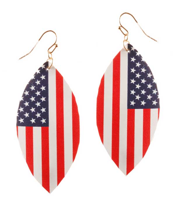 PATRIOTIC AMERICAN FLAG LEATHERETTE EARRING - MARQUISE