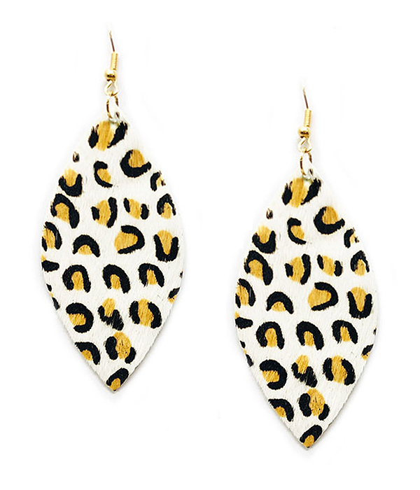 ANIMAL PRINT LEATHERETTE MARQUOISE EARRING - LEOPARD