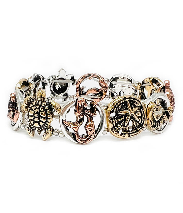 SEALIFE THEME STRETCH BRACELET - MERMAID TURTLE STARFISH