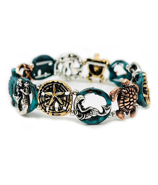 Sealife theme stretch bracelet - mermaid turtle starfish