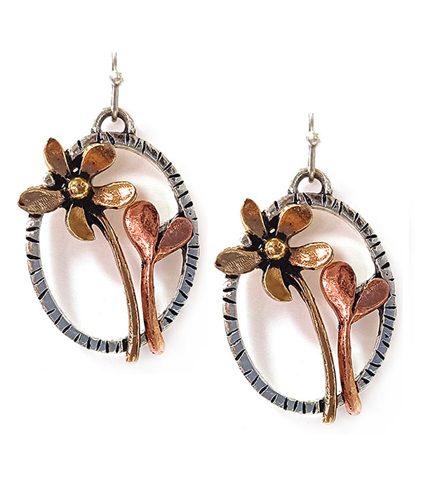 Vintage metal flower and sprout earring